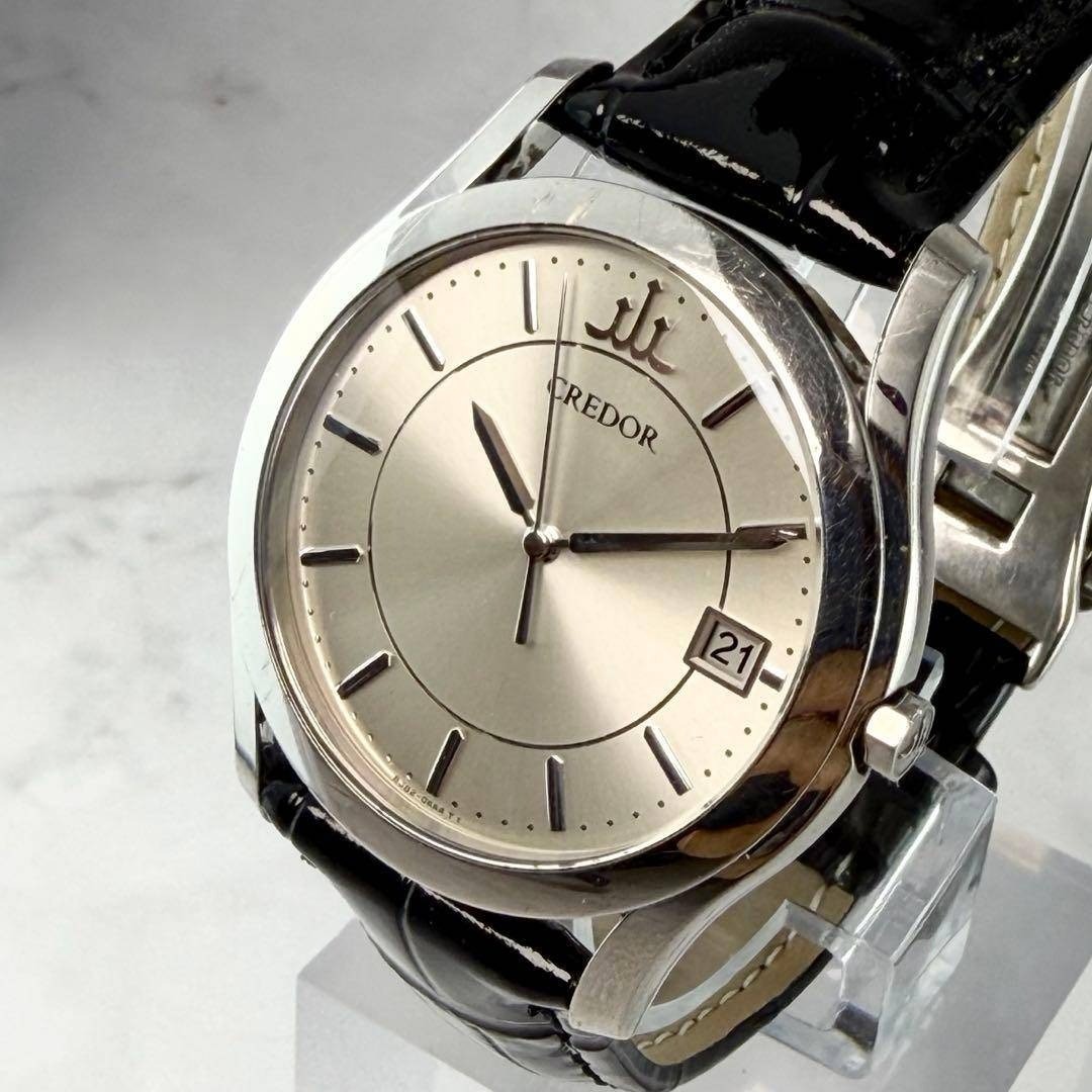 Seiko Credor 8J82-0AA0 Quartz Dress Watch Silver Dial Date 34mm Unisex Japan