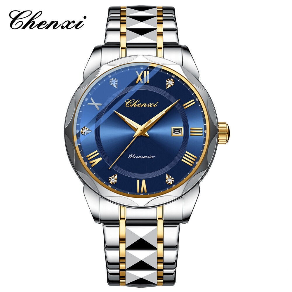 CHENXI Men Watches Silver Steel Wristwatch for Business Male Quartz Watches Gift