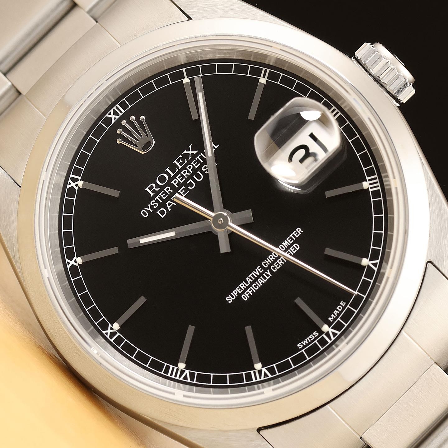 2004 PAPER ROLEX MENS DATEJUST 16200 36MM BLACK DIAL STEEL OYSTER WATCH