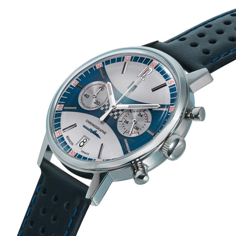 Lip Rallye Meca Quartz 670051 Mens Black Leather Strap Blue White Watch 39 mm