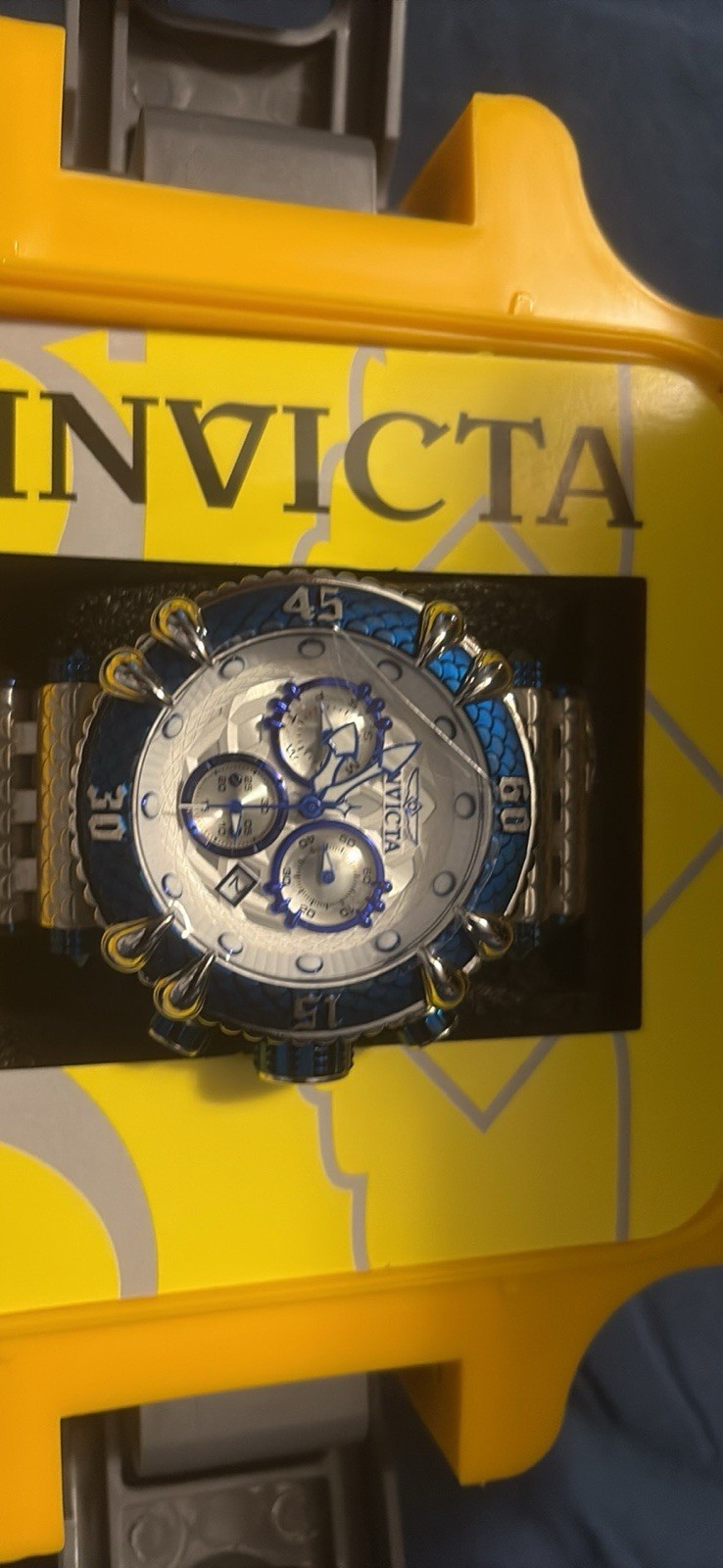 Invicta Bolt Men’s Quartz Chronograph Silver Steel Blue Bezel w/ Box