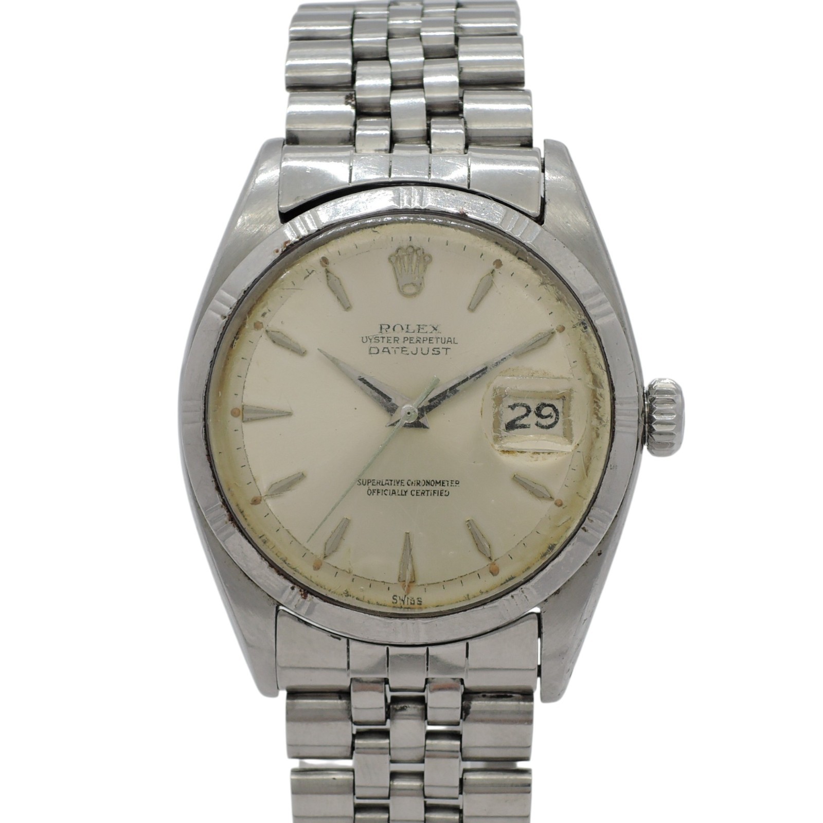 ROLEX DATEJUST 36 1601/4 Silver Mosaic Dial WG/SS 18.5cm Watch Working C006954