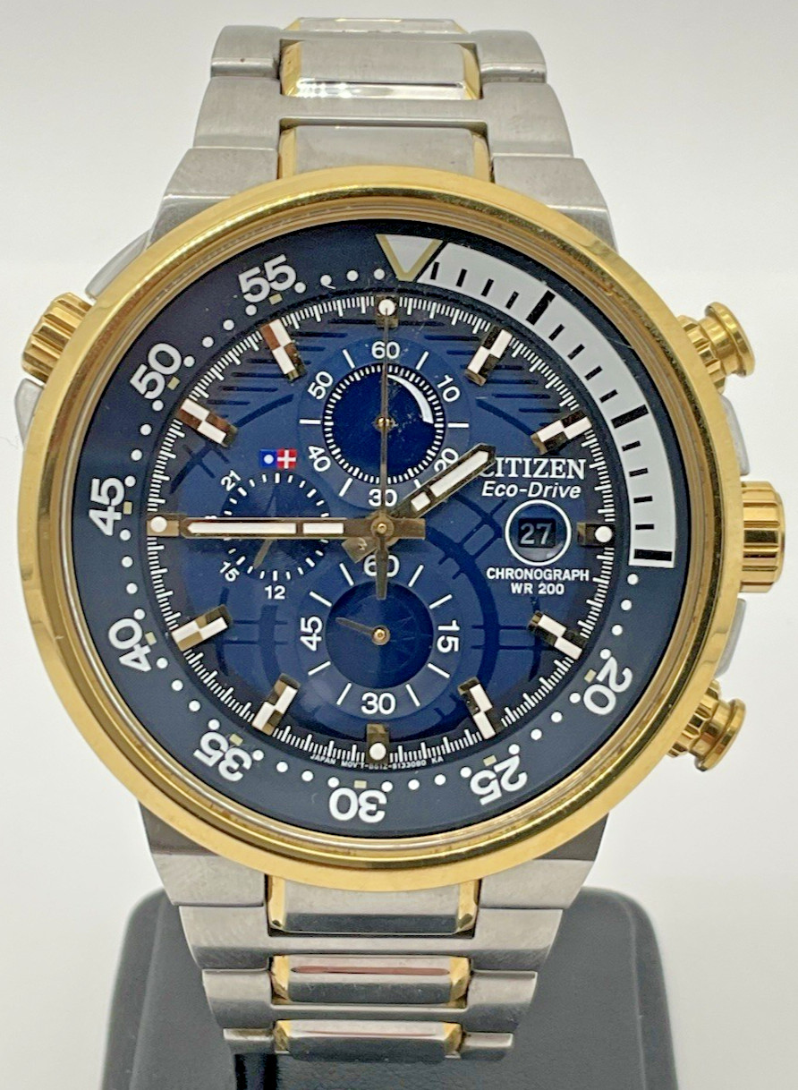 MENS CITIZEN ECO-DRIVE CHRONOGRAPH 2 TONE BLUE DIAL B612-SO93058
