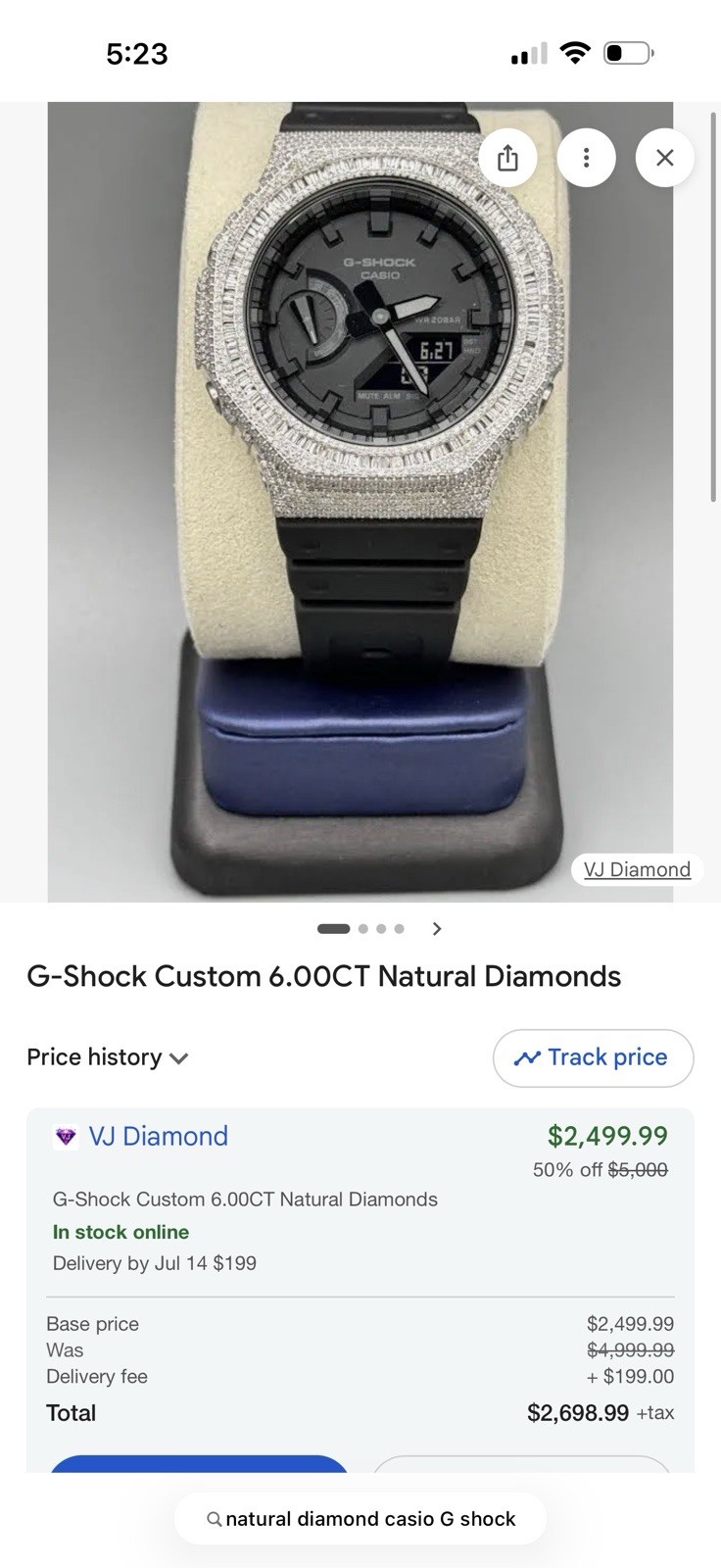 Casio G-SHOCK CUSTOM 6.00 CT natural diamond hexagon head. With Bluetooth
