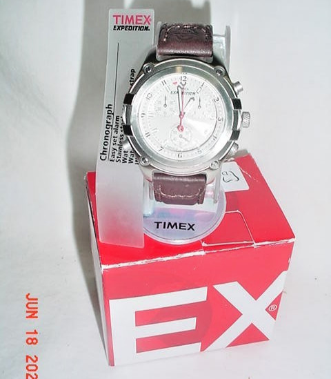 TIMEX EXPEDITION CHRONOGRAPH INDIGLO T49747 STAINLESS BROWN LEATHER NEW IN BOX