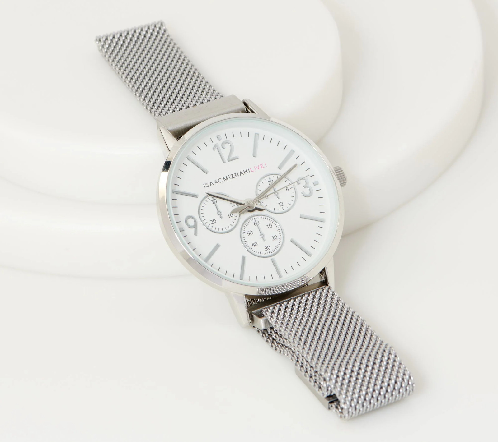 Isaac Mizrahi Live! Silver Tone Magnetic Mesh Strap Metal Watch
