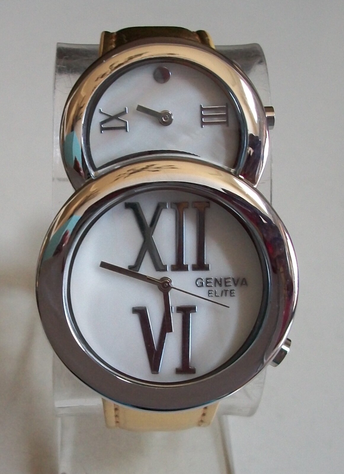 Men or women assorted finish leather fashion dressy/casual 2 time zone watches