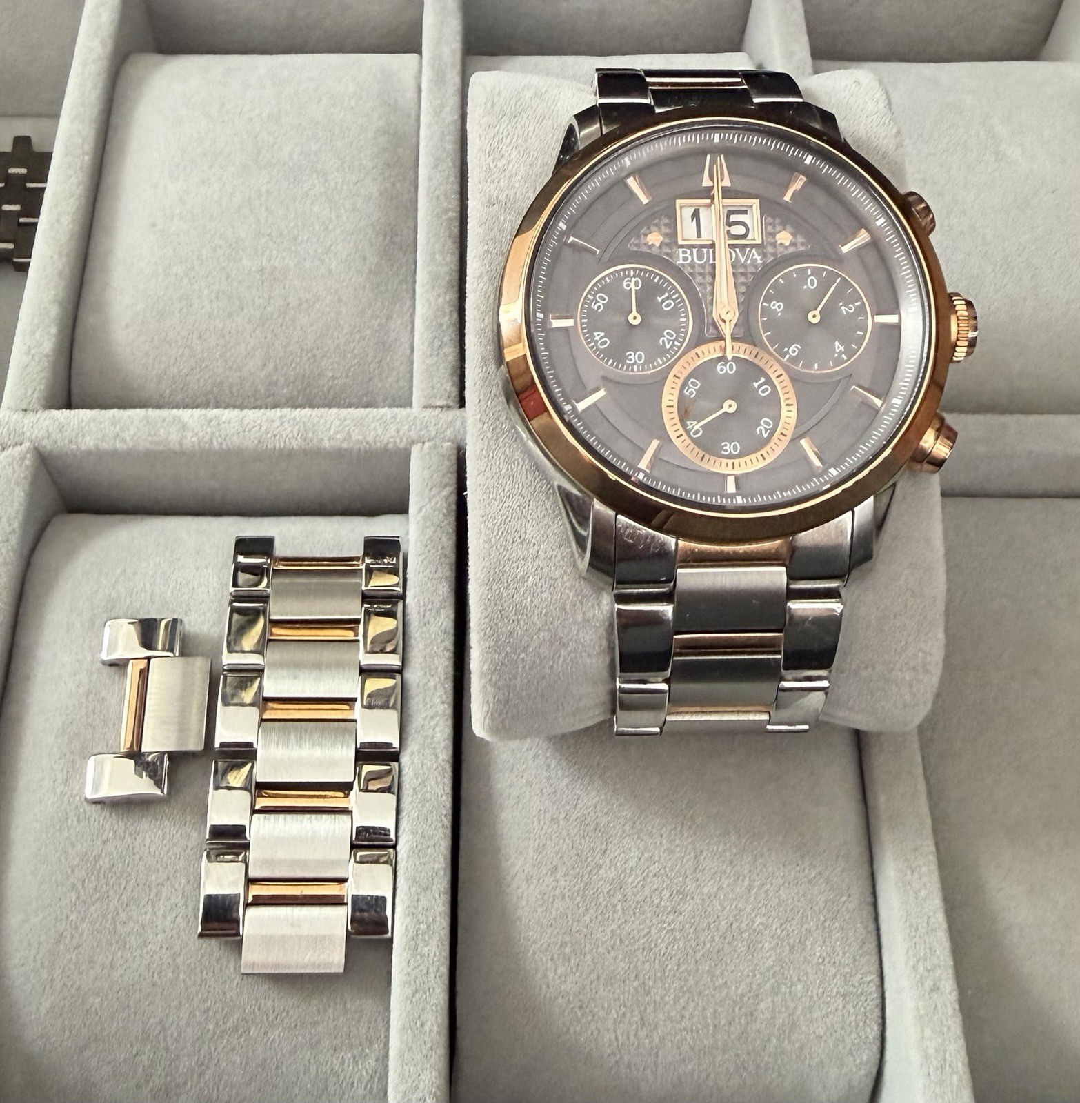 Bulova Men’s Sutton Chronograph Date Indicator Quartz Silver Watch 44MM 98B335