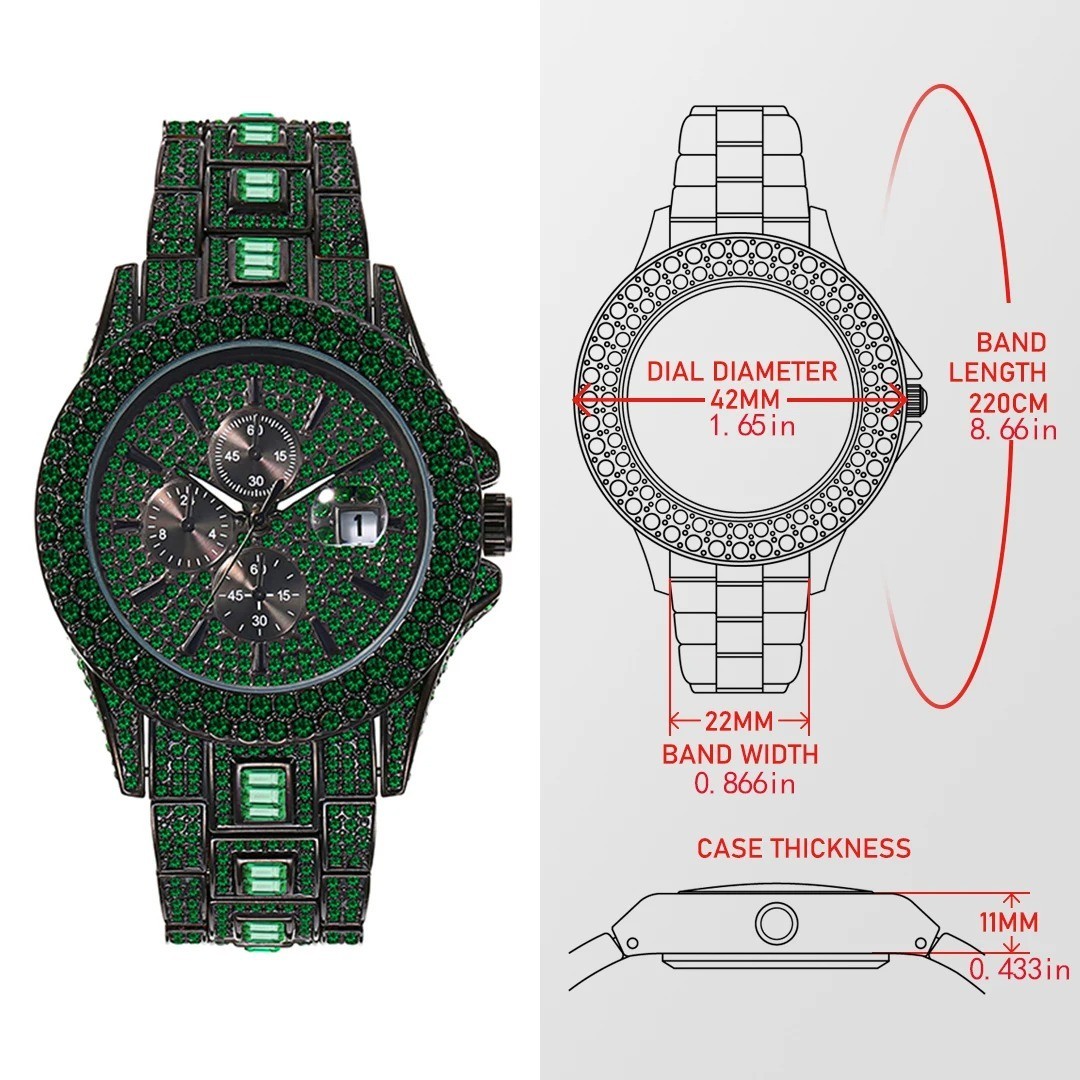 Green Diamond Watch For Men Luxury