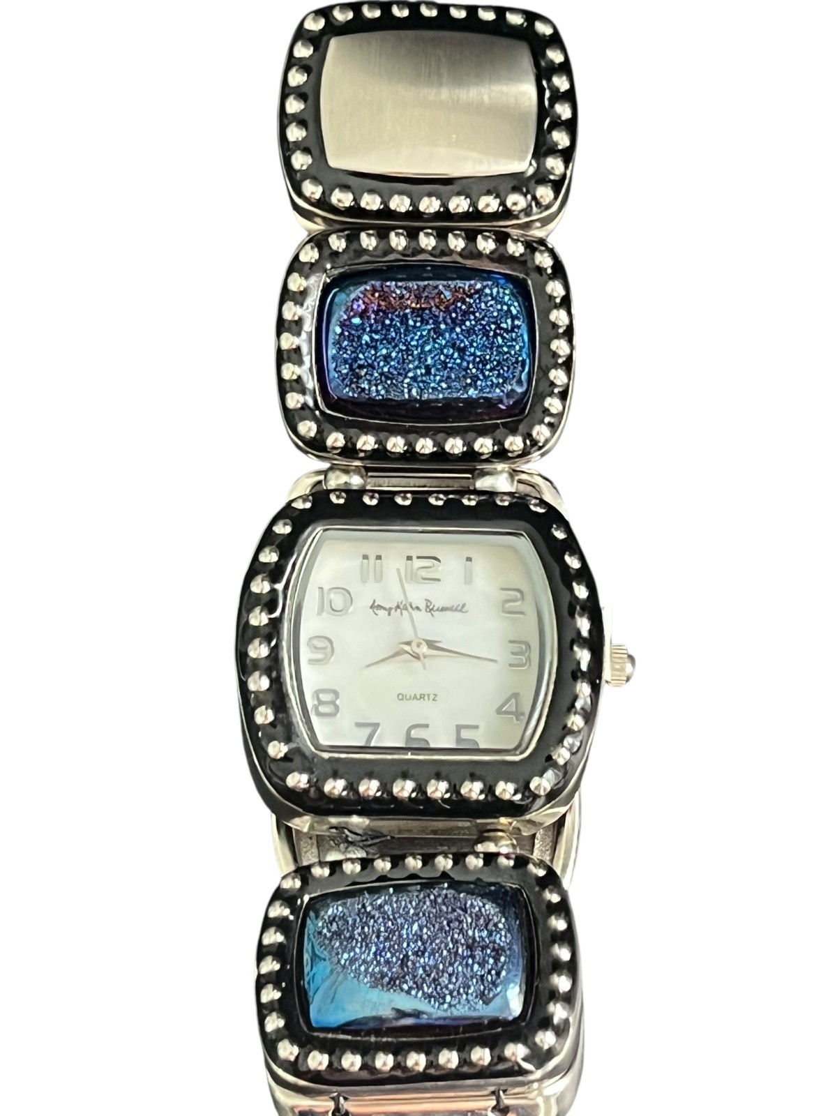 Amy Kahn Russell Womens Stretch Bracelet Watch Silvertone BLUE Druzy Quartz