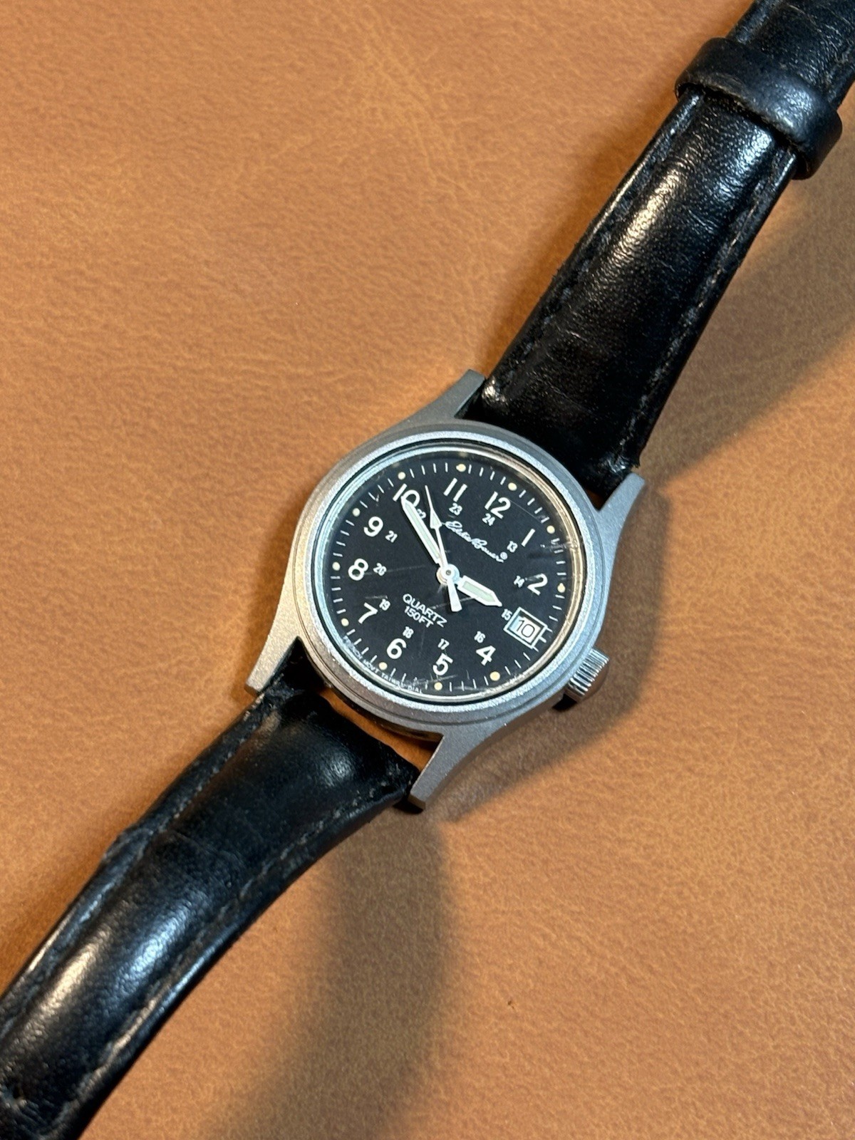 Vintage Eddie Bauer French Movement Women Stainless 26mm Field Watch,Date,Runs
