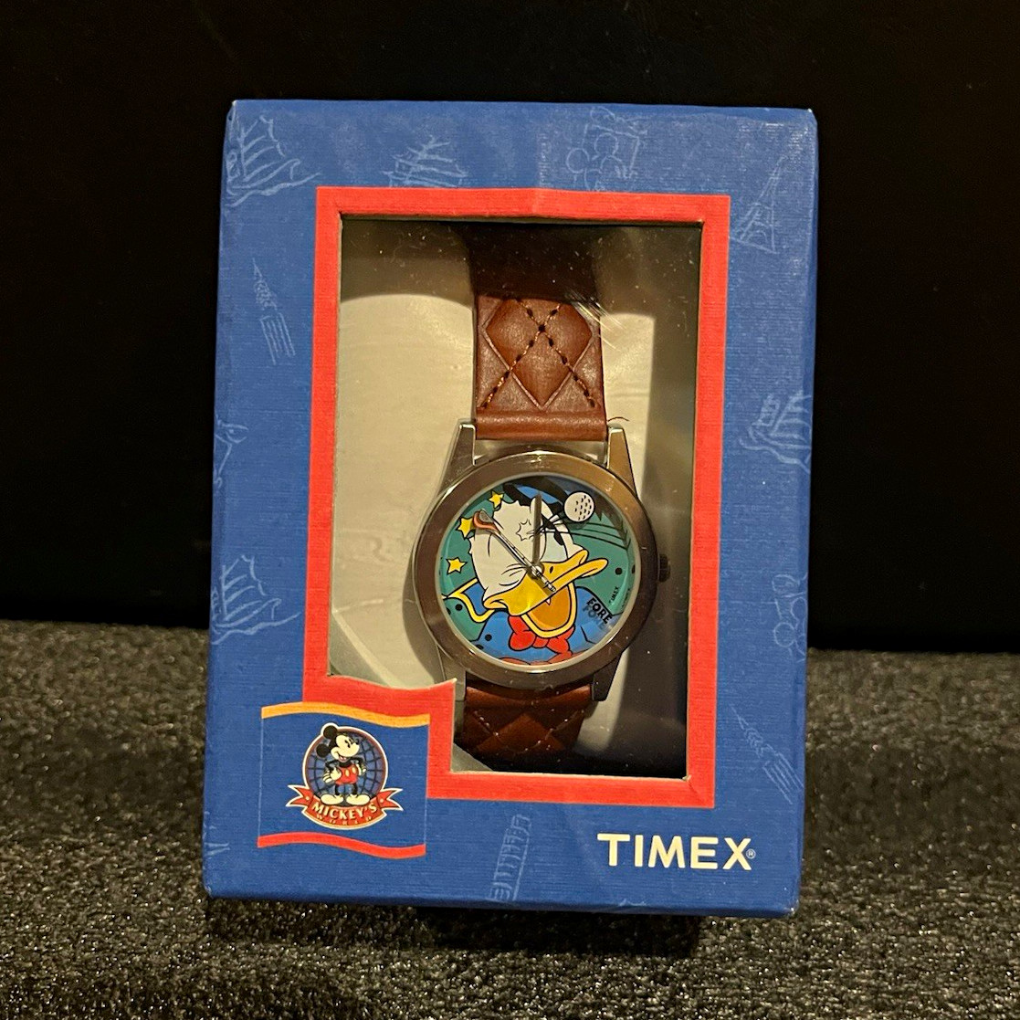 Timex Disney Quartz Analog Watch Brown Leather Strap Silver Case w/ Box Manual