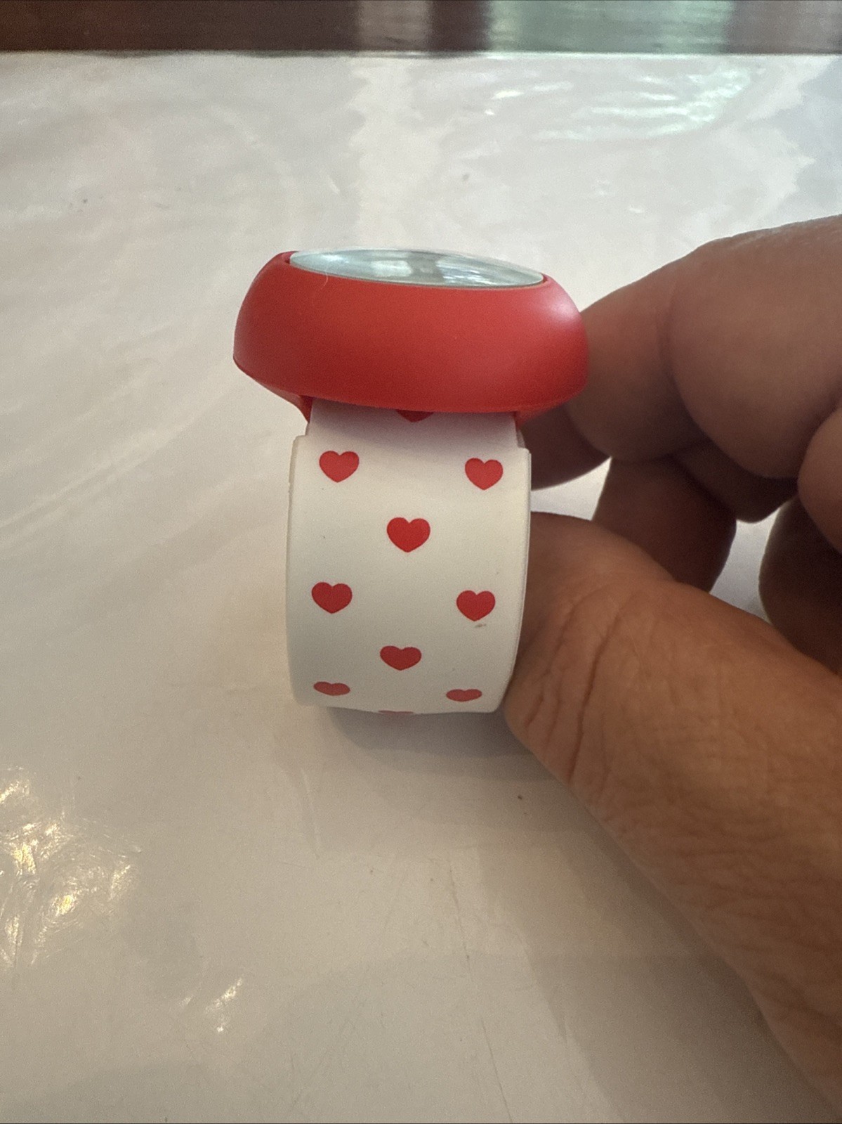 TKO Slapper White / Red Heart Wrist Slap Watch With Silicone Slip On Bracelet