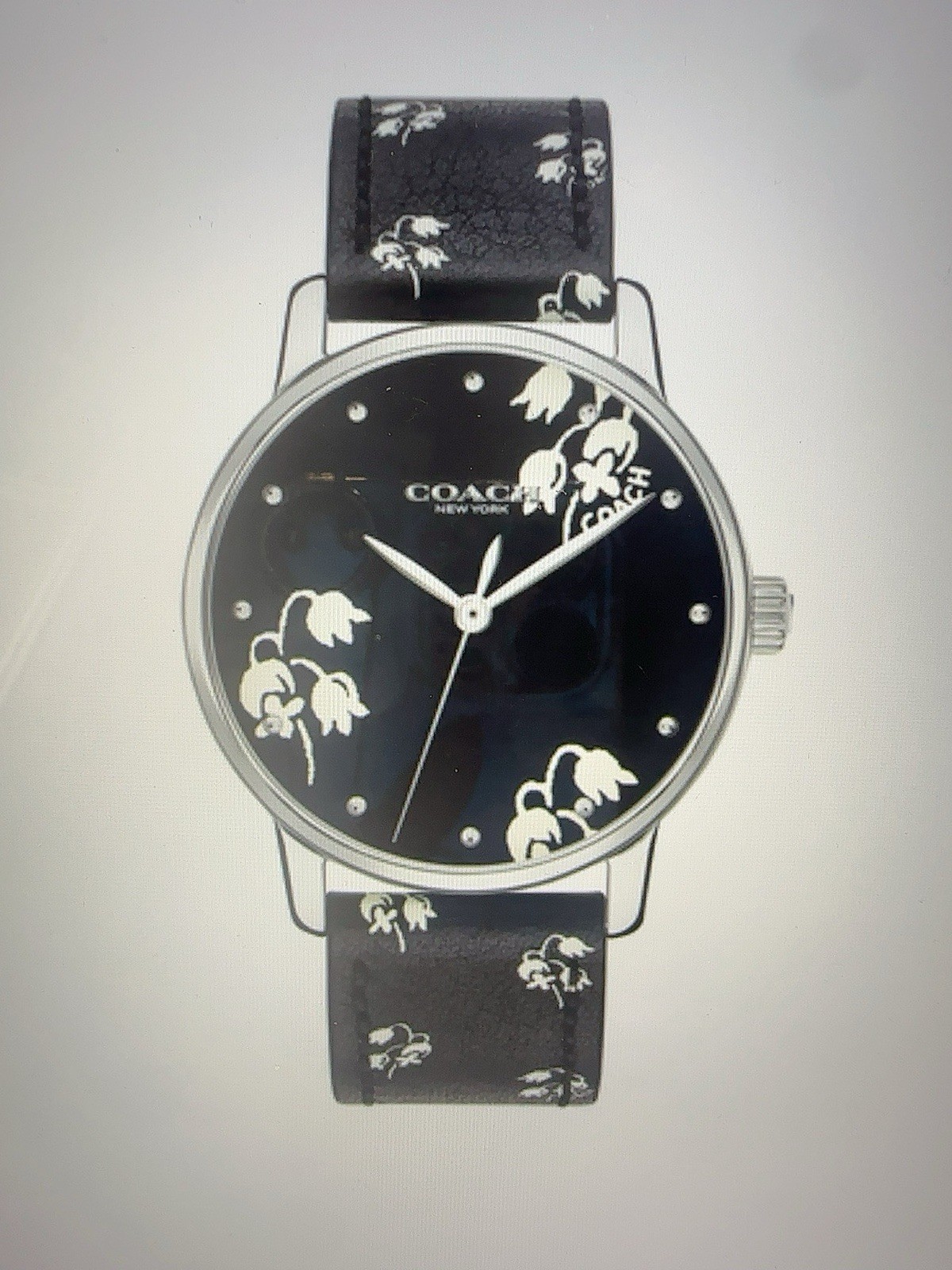 COACH PERRY 14503584 Black LEATHER STRAP QUARTZ 36MM GREY WOMENS WATCH