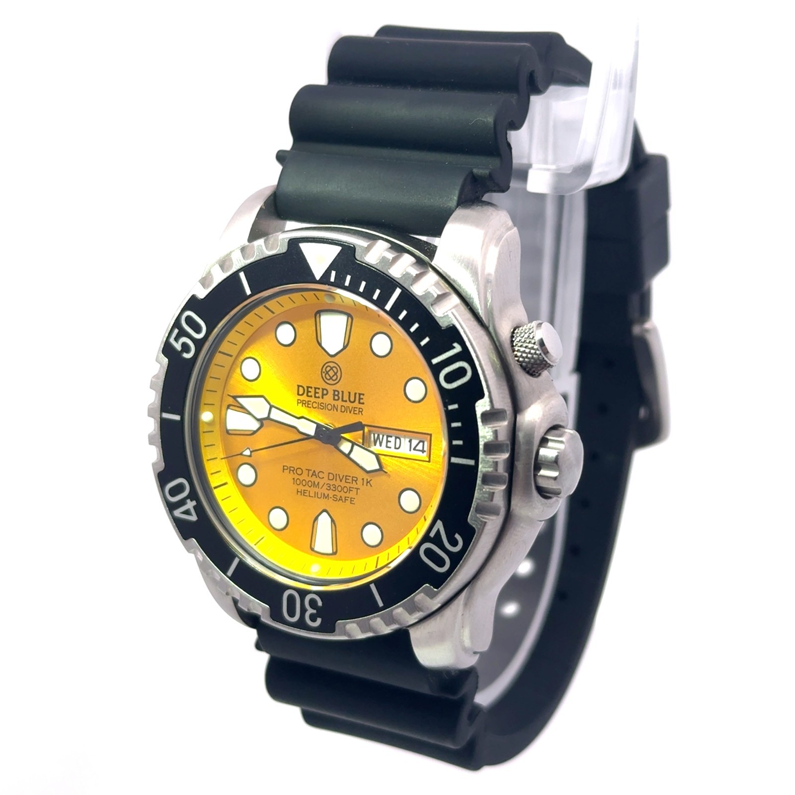 Deep Blue Precision Diver Quartz Pro Tac Diver 1000 Yellow Dial Wristwatch 43mm