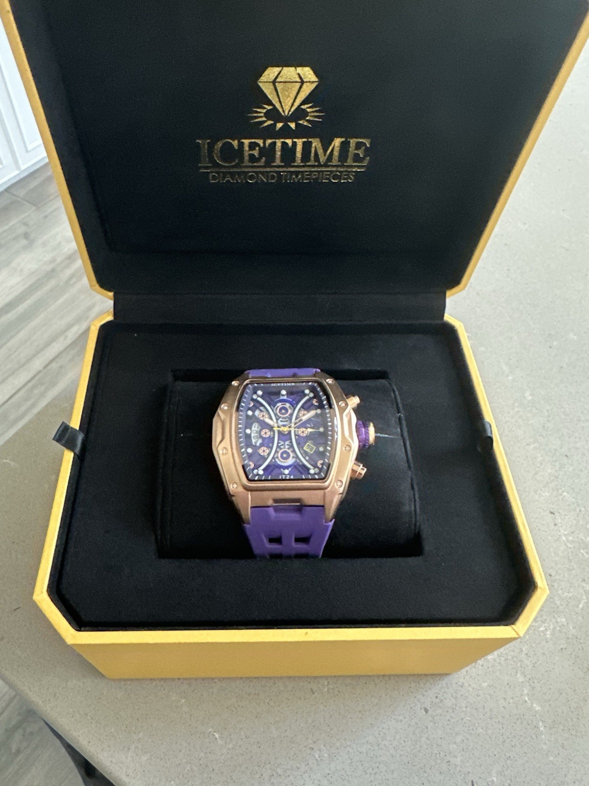 IceTime 45mm Men’s Purple rose gold Dial Steel Watch 0.10ct Diamonds IT24
