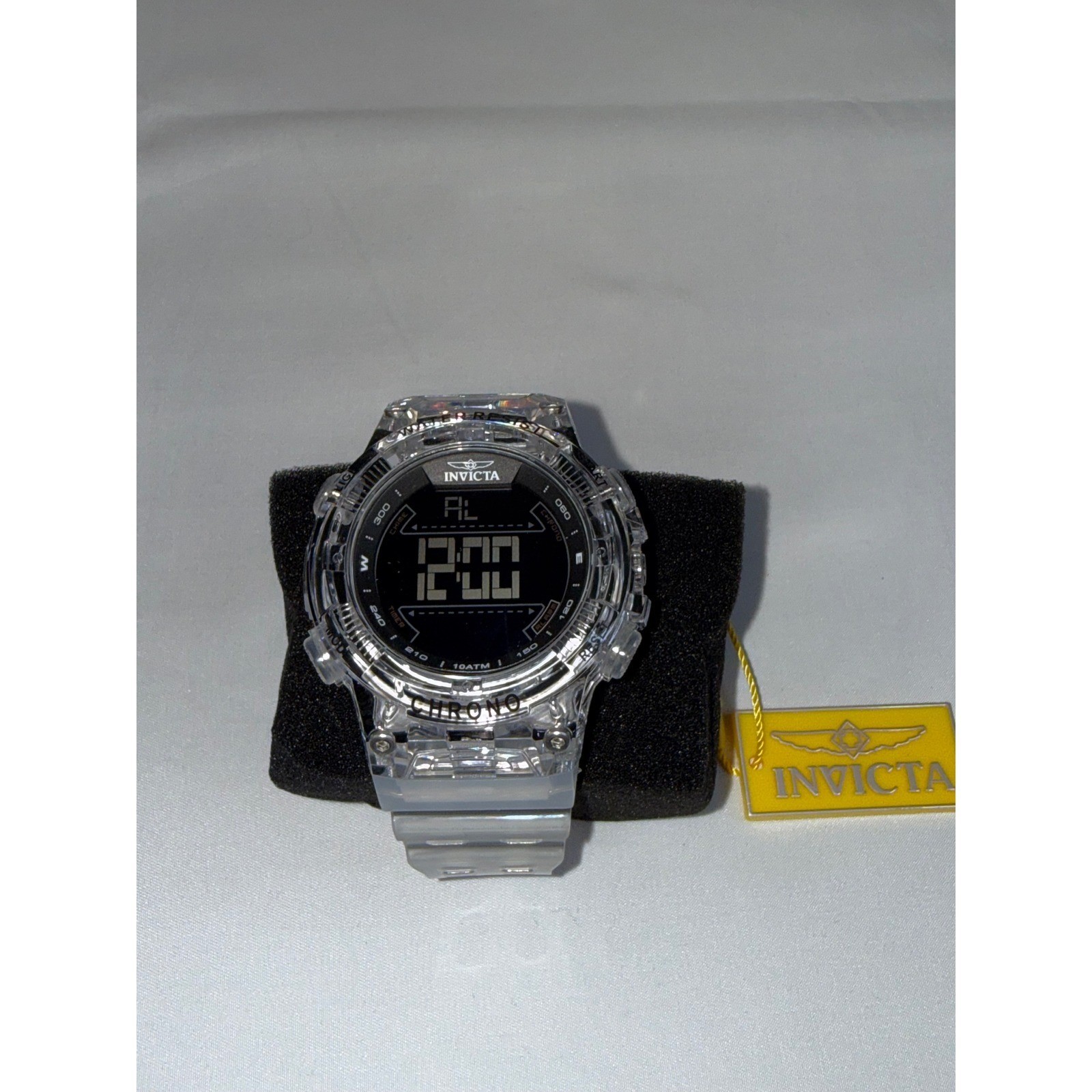Invicta Chrono Digital Watch 49041 Clear Resin Case Black Dial Mens New In Box