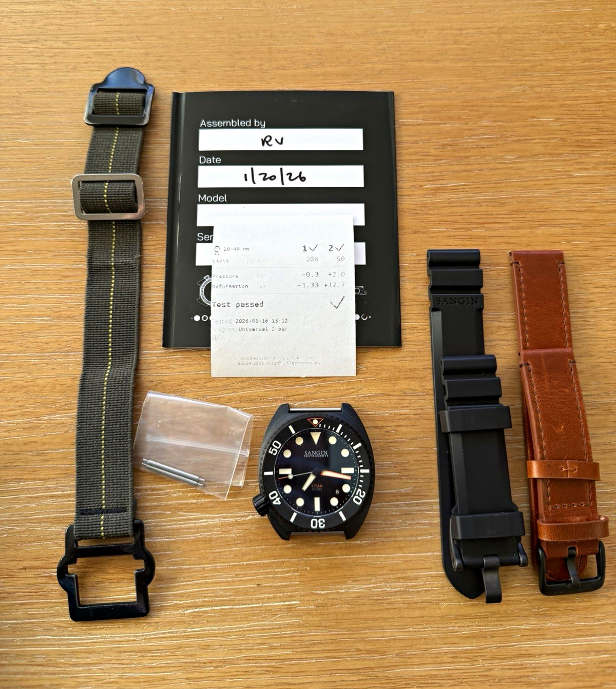 Sangin Instruments Titan 500m Titanium Black Dial Diver Date, Box + Papers