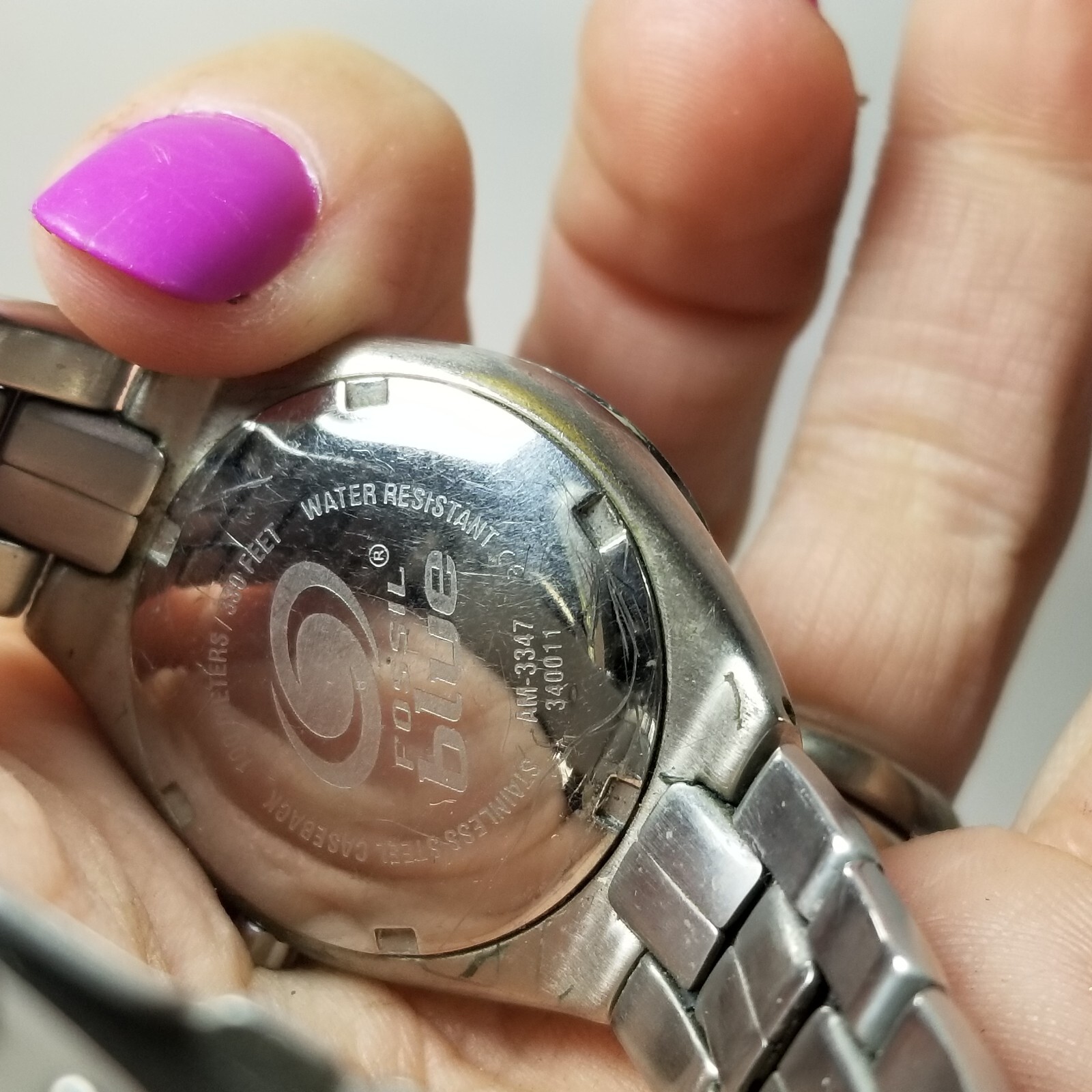 Fossil Blue Wristwatch Wrist Watch Silver Tone Chrome Modern Dress AM-3347