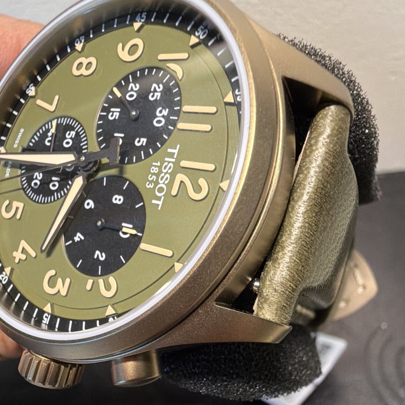 Tissot 1853 Quartz Chronograph Green Dial Bronze Case Green Leather Strap