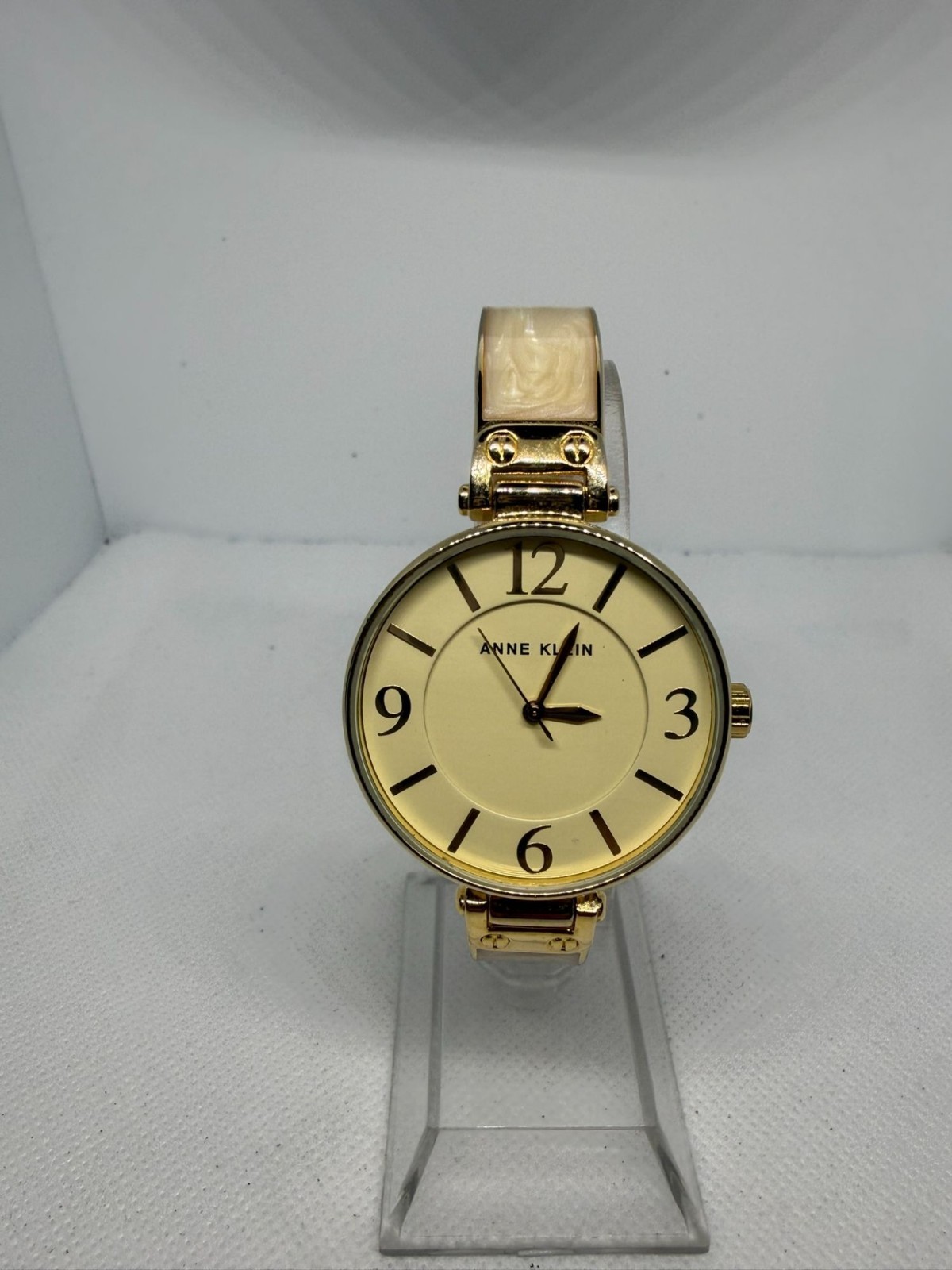 Anne Klein Women’s Gold-Tone Cream Dial Marble Acetate Bracelet Watch AK/2690