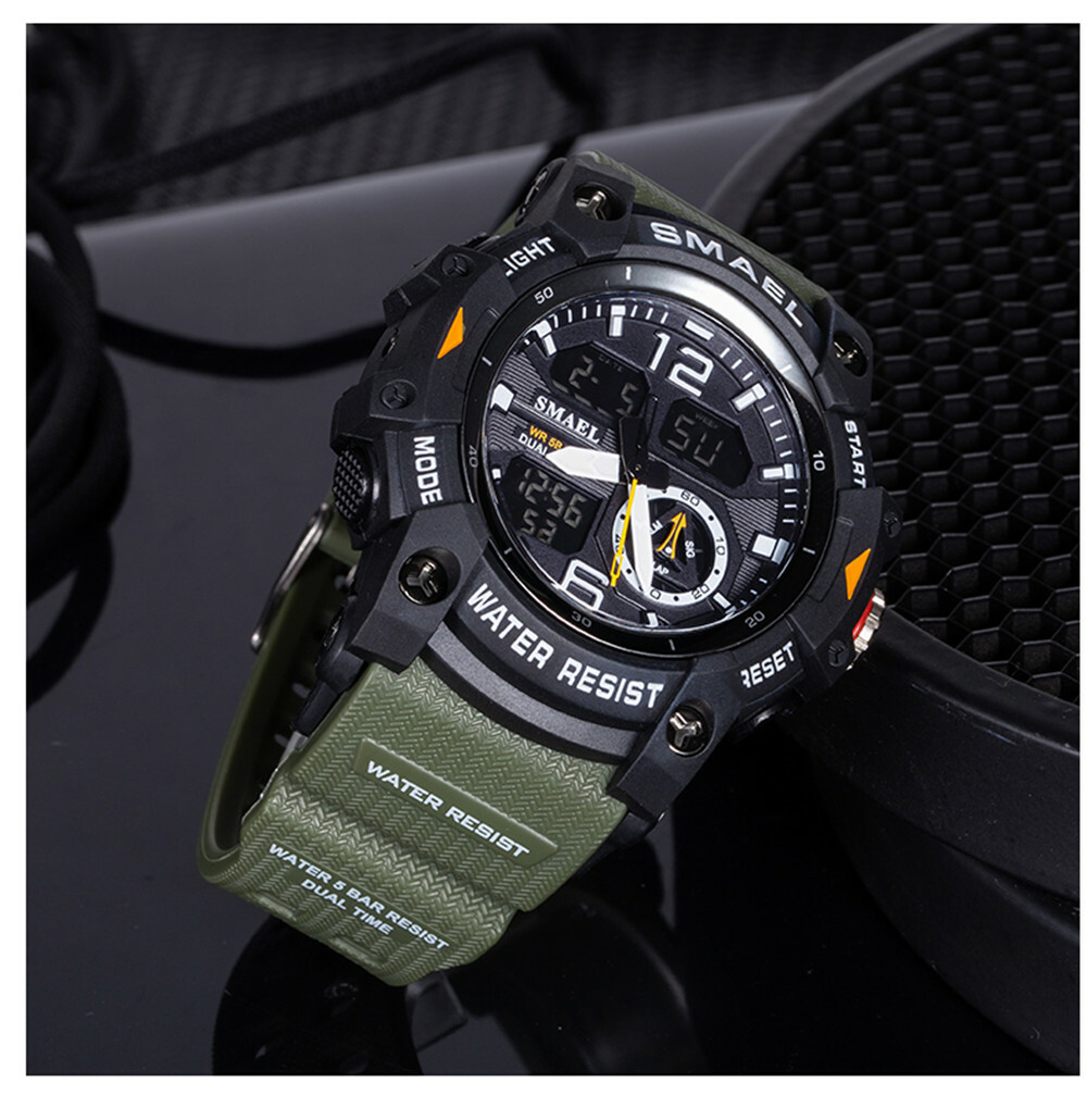 SMAEL Men Sport Watch Dual Display Wristwatch Transparent white Strap Stopwatch