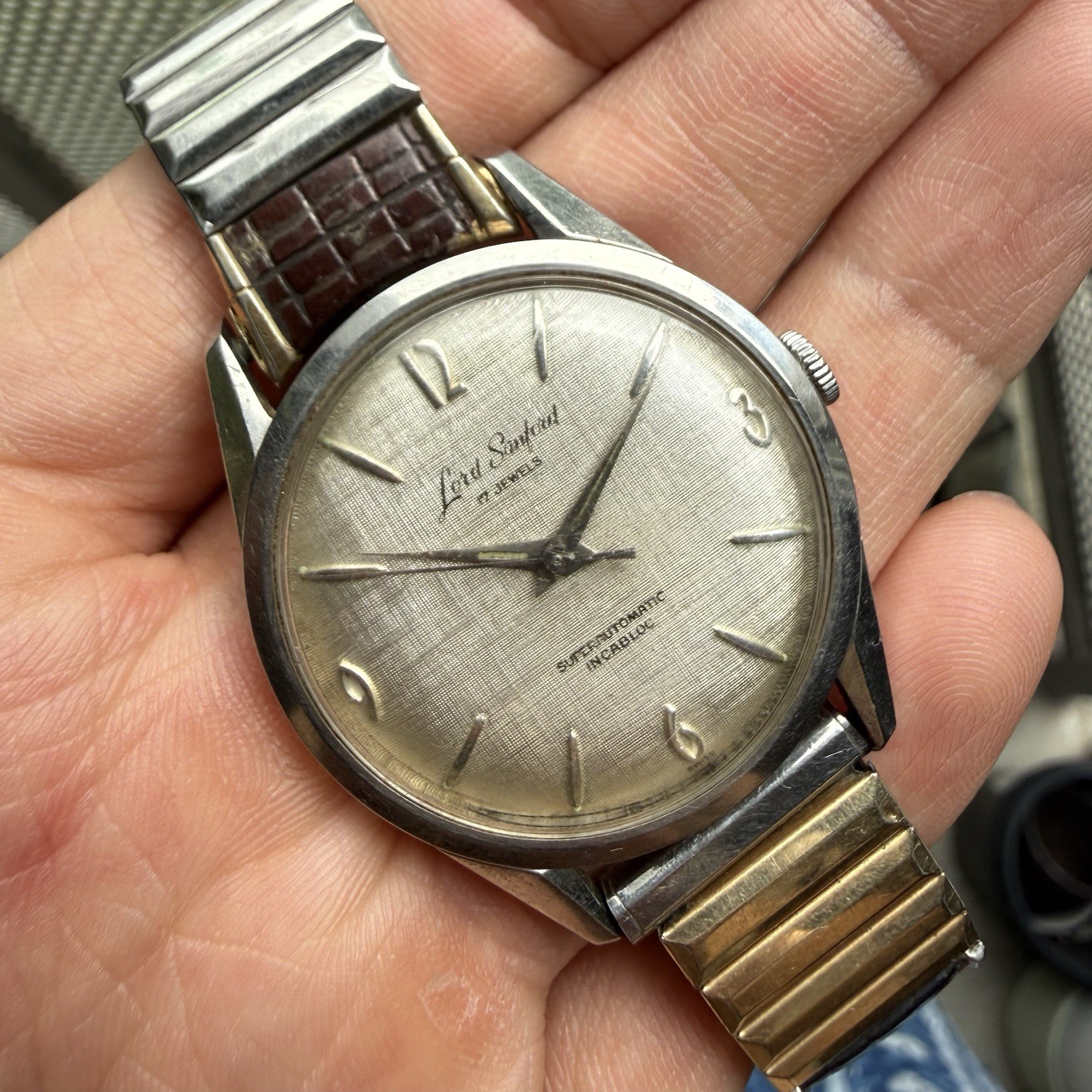 Vintage Lord Sanford Super Automatic Linen Dial Mechanical Men’s Watch Steel